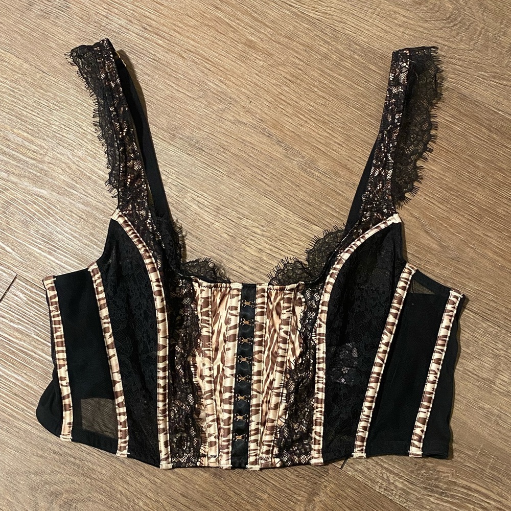 VS Dream Angels Leopard Unlined Lace-Up Corset Top